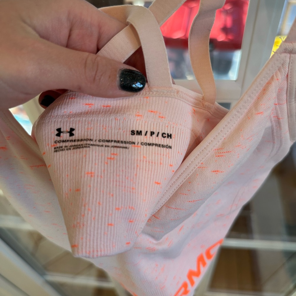 Under Armour Light Pink Sports Bra with Orange Accents - Picture 3 of 3